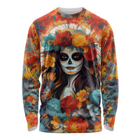 Day of Dead Lady Long Sleeve Shirt Sugar Skull Field Rose Lady - Wonder Print Shop