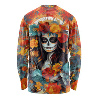 Day of Dead Lady Long Sleeve Shirt Sugar Skull Field Rose Lady - Wonder Print Shop