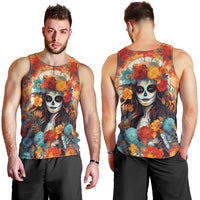 Day of Dead Lady Men Tank Top Sugar Skull Field Rose Lady - Wonder Print Shop