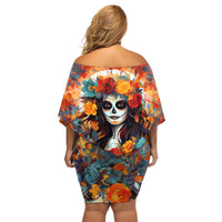 Day of Dead Lady Off Shoulder Short Dress Sugar Skull Field Rose Lady - Wonder Print Shop