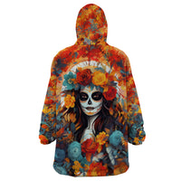Day of Dead Lady Wearable Blanket Hoodie Sugar Skull Field Rose Lady - Wonder Print Shop