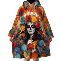 Day of Dead Lady Wearable Blanket Hoodie Sugar Skull Field Rose Lady - Wonder Print Shop