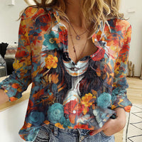 Day of Dead Lady Women Casual Shirt Sugar Skull Field Rose Lady - Wonder Print Shop