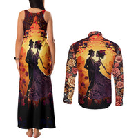 Day of Dead Couple Couples Matching Tank Maxi Dress and Long Sleeve Button Shirt Sugar Skull Couple Dancing - Wonder Print Shop