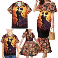 Day of Dead Couple Family Matching Mermaid Dress and Hawaiian Shirt Sugar Skull Couple Dancing - Wonder Print Shop