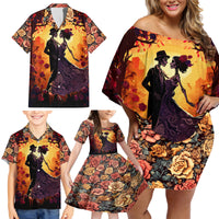 Day of Dead Couple Family Matching Off Shoulder Short Dress and Hawaiian Shirt Sugar Skull Couple Dancing - Wonder Print Shop