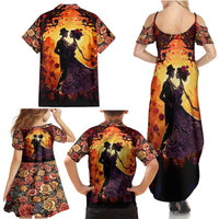Day of Dead Couple Family Matching Summer Maxi Dress and Hawaiian Shirt Sugar Skull Couple Dancing - Wonder Print Shop