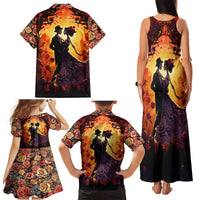 Day of Dead Couple Family Matching Tank Maxi Dress and Hawaiian Shirt Sugar Skull Couple Dancing - Wonder Print Shop
