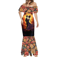 Day of Dead Couple Mermaid Dress Sugar Skull Couple Dancing - Wonder Print Shop