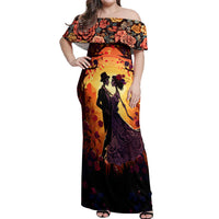 Day of Dead Couple Off Shoulder Maxi Dress Sugar Skull Couple Dancing - Wonder Print Shop