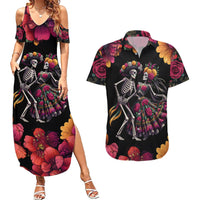 Day of Dead Couple Couples Matching Summer Maxi Dress and Hawaiian Shirt Sugar Skull Couple Dancing - Wonder Print Shop