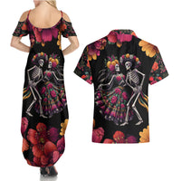 Day of Dead Couple Couples Matching Summer Maxi Dress and Hawaiian Shirt Sugar Skull Couple Dancing - Wonder Print Shop