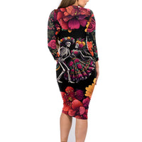 Day of Dead Couple Family Matching Long Sleeve Bodycon Dress and Hawaiian Shirt Sugar Skull Couple Dancing - Wonder Print Shop