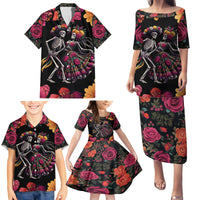 Day of Dead Couple Family Matching Puletasi Dress and Hawaiian Shirt Sugar Skull Couple Dancing - Wonder Print Shop