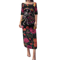 Day of Dead Couple Family Matching Puletasi Dress and Hawaiian Shirt Sugar Skull Couple Dancing - Wonder Print Shop