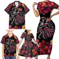 Day of Dead Couple Family Matching Short Sleeve Bodycon Dress and Hawaiian Shirt Sugar Skull Couple Dancing - Wonder Print Shop