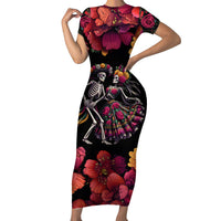 Day of Dead Couple Short Sleeve Bodycon Dress Sugar Skull Couple Dancing - Wonder Print Shop