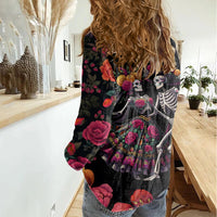 Day of Dead Couple Women Casual Shirt Sugar Skull Couple Dancing - Wonder Print Shop