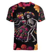 Day of Dead Couple Women V Neck T Shirt Sugar Skull Couple Dancing - Wonder Print Shop