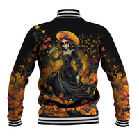 Day of Dead Lady Baseball Jacket Sugar Skull Field Marigold Lady - Wonder Print Shop