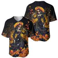 Day of Dead Lady Baseball Jersey Sugar Skull Field Marigold Lady - Wonder Print Shop