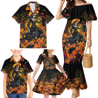 Day of Dead Lady Family Matching Mermaid Dress and Hawaiian Shirt Sugar Skull Field Marigold Lady - Wonder Print Shop