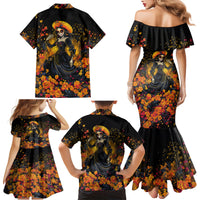 Day of Dead Lady Family Matching Mermaid Dress and Hawaiian Shirt Sugar Skull Field Marigold Lady - Wonder Print Shop
