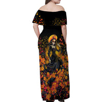 Day of Dead Lady Family Matching Off Shoulder Maxi Dress and Hawaiian Shirt Sugar Skull Field Marigold Lady - Wonder Print Shop