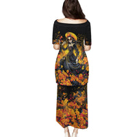 Day of Dead Lady Family Matching Puletasi Dress and Hawaiian Shirt Sugar Skull Field Marigold Lady - Wonder Print Shop