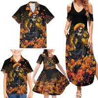 Day of Dead Lady Family Matching Summer Maxi Dress and Hawaiian Shirt Sugar Skull Field Marigold Lady - Wonder Print Shop