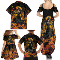Day of Dead Lady Family Matching Summer Maxi Dress and Hawaiian Shirt Sugar Skull Field Marigold Lady - Wonder Print Shop