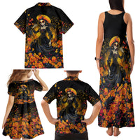 Day of Dead Lady Family Matching Tank Maxi Dress and Hawaiian Shirt Sugar Skull Field Marigold Lady - Wonder Print Shop