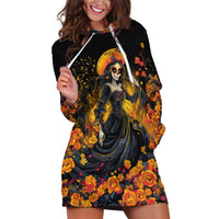 Day of Dead Lady Hoodie Dress Sugar Skull Field Marigold Lady - Wonder Print Shop