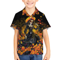 Day of Dead Lady Kid Hawaiian Shirt Sugar Skull Field Marigold Lady - Wonder Print Shop