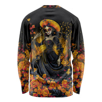 Day of Dead Lady Long Sleeve Shirt Sugar Skull Field Marigold Lady - Wonder Print Shop