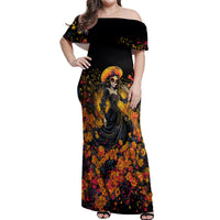 Day of Dead Lady Off Shoulder Maxi Dress Sugar Skull Field Marigold Lady - Wonder Print Shop
