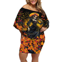 Day of Dead Lady Off Shoulder Short Dress Sugar Skull Field Marigold Lady - Wonder Print Shop
