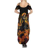 Day of Dead Lady Summer Maxi Dress Sugar Skull Field Marigold Lady - Wonder Print Shop