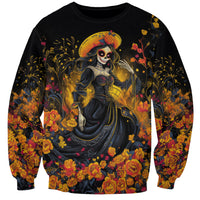 Day of Dead Lady Sweatshirt Sugar Skull Field Marigold Lady - Wonder Print Shop