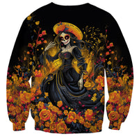 Day of Dead Lady Sweatshirt Sugar Skull Field Marigold Lady - Wonder Print Shop