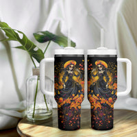 Day of Dead Lady Tumbler With Handle Sugar Skull Field Marigold Lady - Wonder Print Shop
