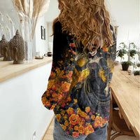 Day of Dead Lady Women Casual Shirt Sugar Skull Field Marigold Lady - Wonder Print Shop