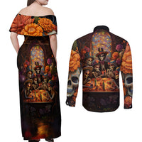 Day of Dead Festival Couples Matching Off Shoulder Maxi Dress and Long Sleeve Button Shirt Sugar Skull Party Family - Wonder Print Shop