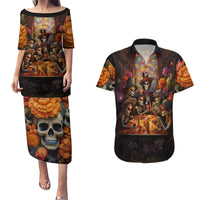 Day of Dead Festival Couples Matching Puletasi Dress and Hawaiian Shirt Sugar Skull Party Family - Wonder Print Shop