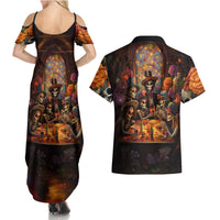Day of Dead Festival Couples Matching Summer Maxi Dress and Hawaiian Shirt Sugar Skull Party Family - Wonder Print Shop