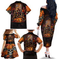 Day of Dead Festival Family Matching Off Shoulder Long Sleeve Dress and Hawaiian Shirt Sugar Skull Party Family - Wonder Print Shop