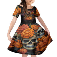 Day of Dead Festival Family Matching Short Sleeve Bodycon Dress and Hawaiian Shirt Sugar Skull Party Family - Wonder Print Shop