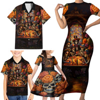 Day of Dead Festival Family Matching Short Sleeve Bodycon Dress and Hawaiian Shirt Sugar Skull Party Family - Wonder Print Shop