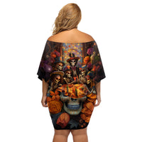 Day of Dead Festival Off Shoulder Short Dress Sugar Skull Party Family - Wonder Print Shop