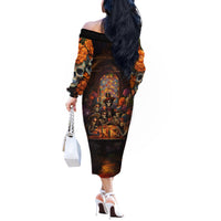 Day of Dead Festival Off The Shoulder Long Sleeve Dress Sugar Skull Party Family - Wonder Print Shop